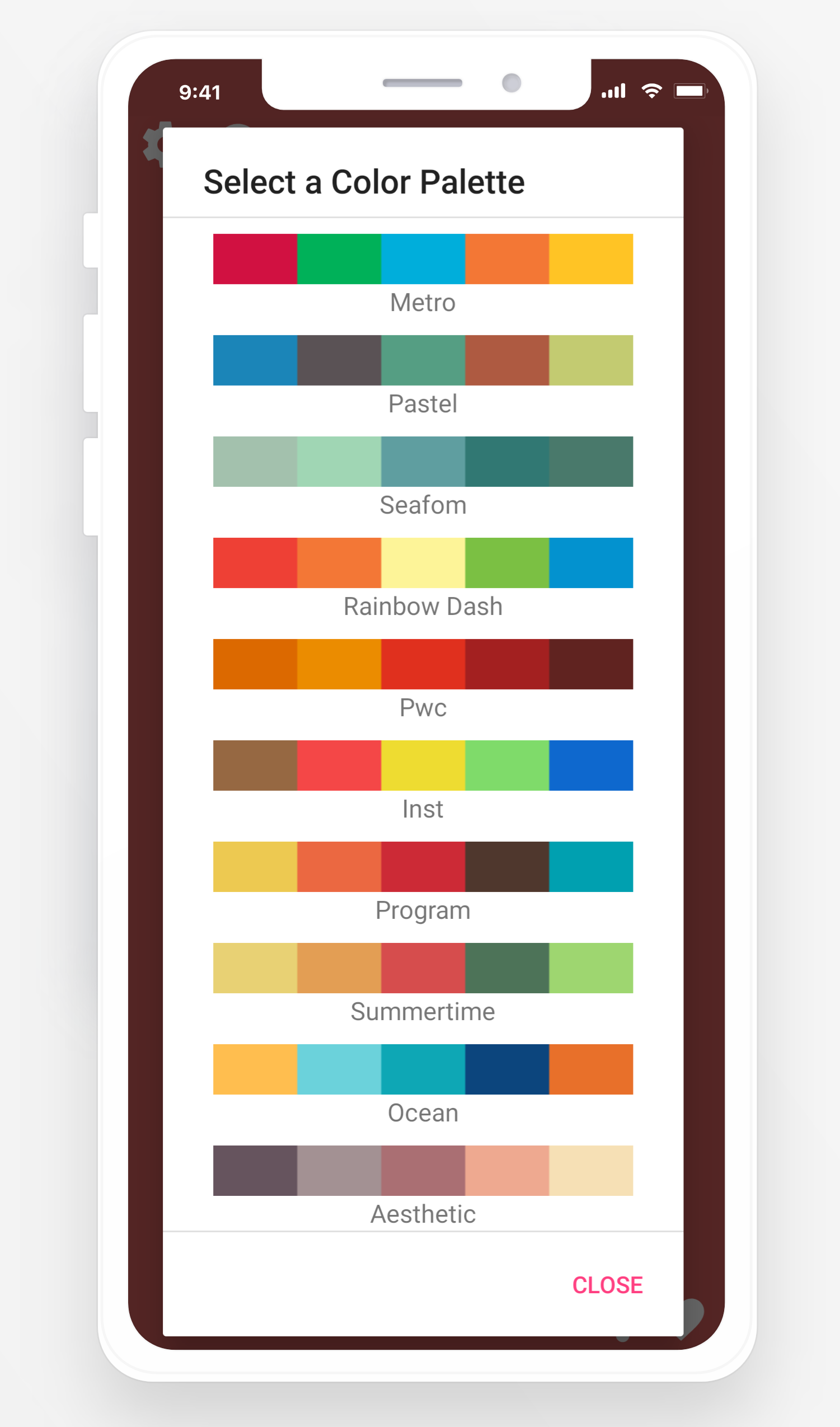 Color palette personalization screen